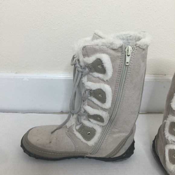 U.S. Polo Assoc Womens Faux Suede & Faux Lined Fur Lace Up Gray Boots - Picture 6 of 12